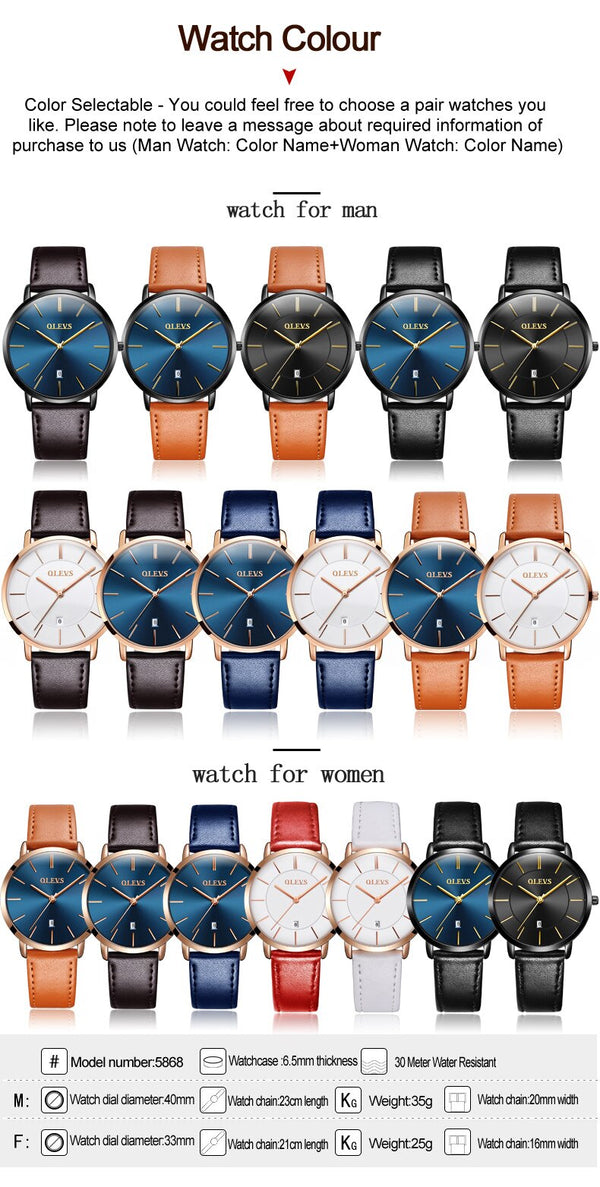 Fashion Couple Watches Popular Casual Quartz Women Men Watch Lover's Gift Clock Boys Girls Ultra thin Leather Wristwatch | Vimost Shop.