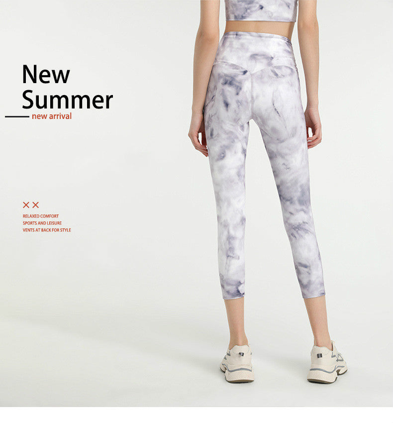 Tie Dye NO FRONT SEAM Sport Gym Yoga Capri Leggings Women | Vimost Shop.