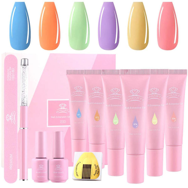 Poly Nail Extension Gel Kit, No Slip Solution Need Blue Pink Nail Builder Gel with Base Coat Top Coat All-in-One | Vimost Shop.