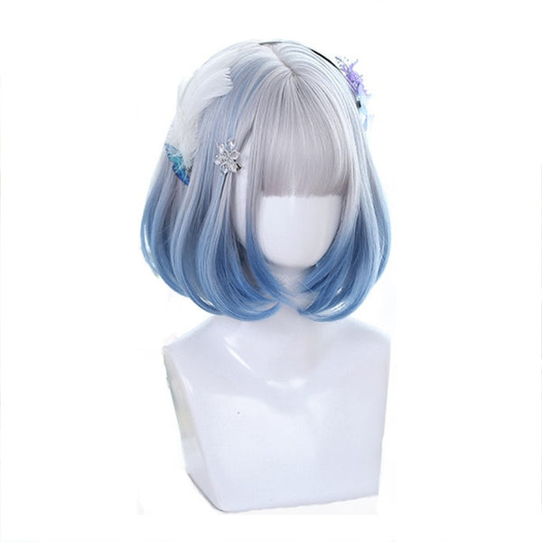 Mixed Blue Bob Lolita Wigs with Bangs Short Harajuku Cosplay Wig Pink Wig Heat Resistant Synthetic Hair Party | Vimost Shop.