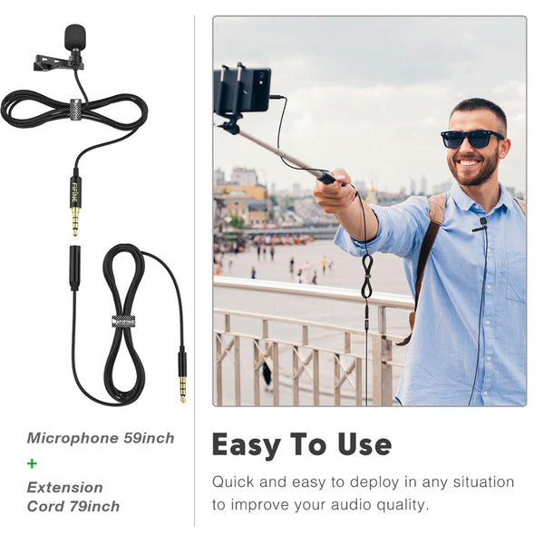 Lavalier Lapel Microphone for Cell Phone DSLR Camera,External Headset Mic for YouTube Vlogging Video/Interview/ Podcast