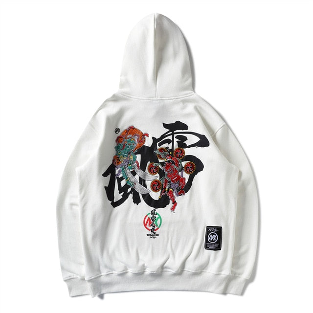 Embroidery Japanese Wind Thunder Devil Hoodie Streetwear Harajuku Hip Hop Chinese Style Hooded Sweatshirts Men Oversize | Vimost Shop.
