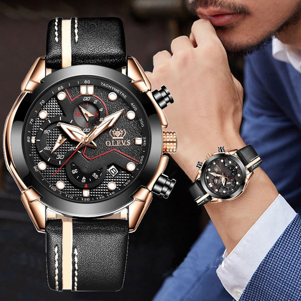 Men Watch Sport luminous chronograph leather Waterproof Top Brand OLEVS Fashion Luxury quartz clock watch Relogio Masculino | Vimost Shop.