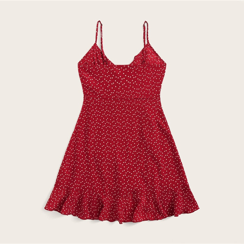 Ruffle Detail Self Tie Wrap Slip Mini Dress Women Boho Sleeveless V Neck Summer Dress Ladies Slim Beach Dress | Vimost Shop.