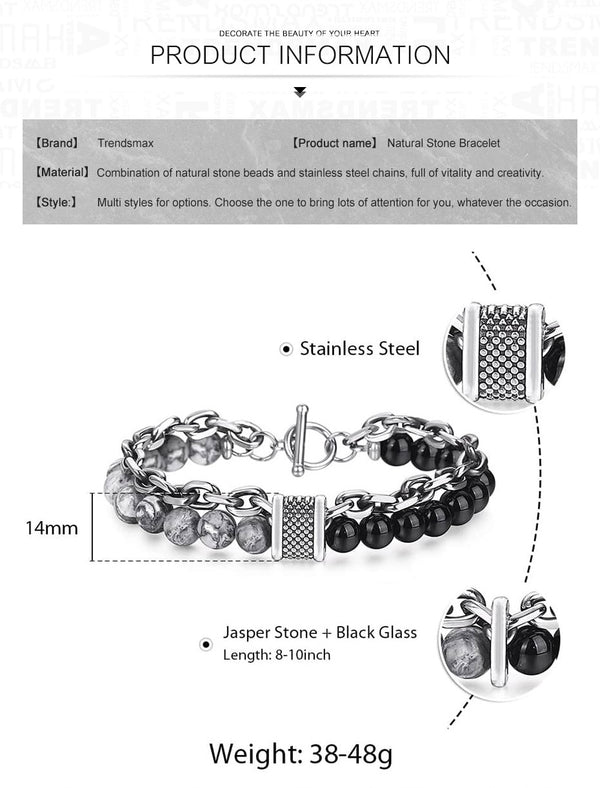 Natural Map Stone Men's Beaded Bracelet for women Stainless Steel Bracelets Male Jewelry Tiger eye 8 9 10 inch | Vimost Shop.