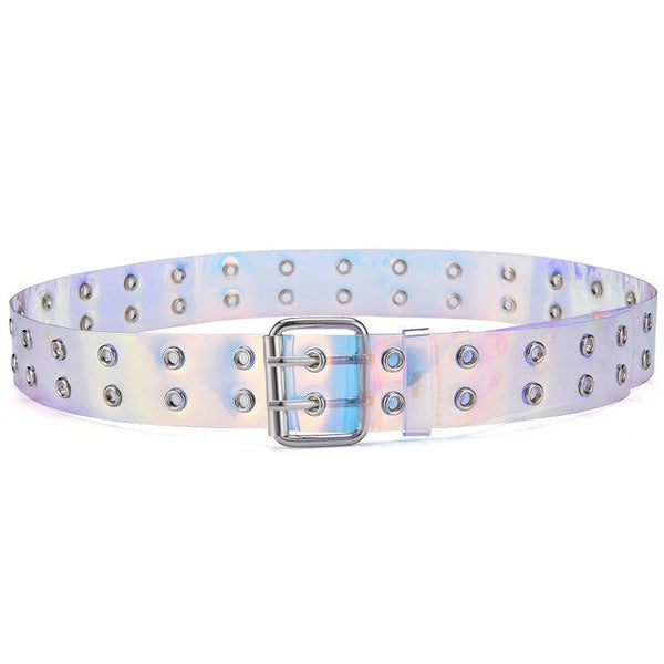 Transparent Two Row PVC Belt Women Fashion Laser Invisible Square Pin Buckle Multihole Dazzling Belts For Ladies Waistband | Vimost Shop.