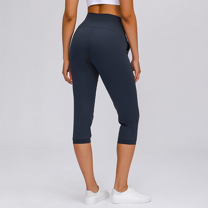 Leisure&Home Sport Fitness Yoga Capri Joggers Women High Waist Stretchy Workout Gym Cropped Pants with Pocket