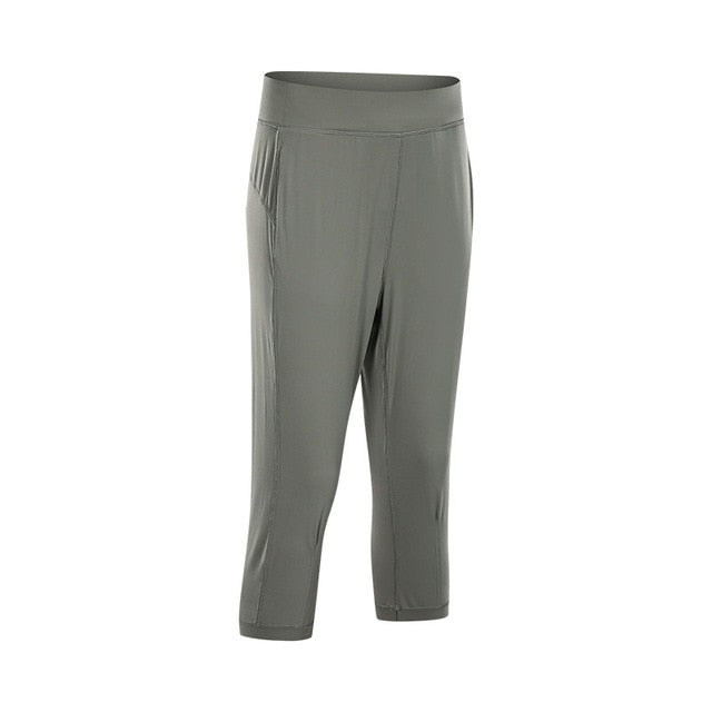 Leisure&Home Sport Fitness Yoga Capri Joggers Women High Waist Stretchy Workout Gym Cropped Pants with Pocket