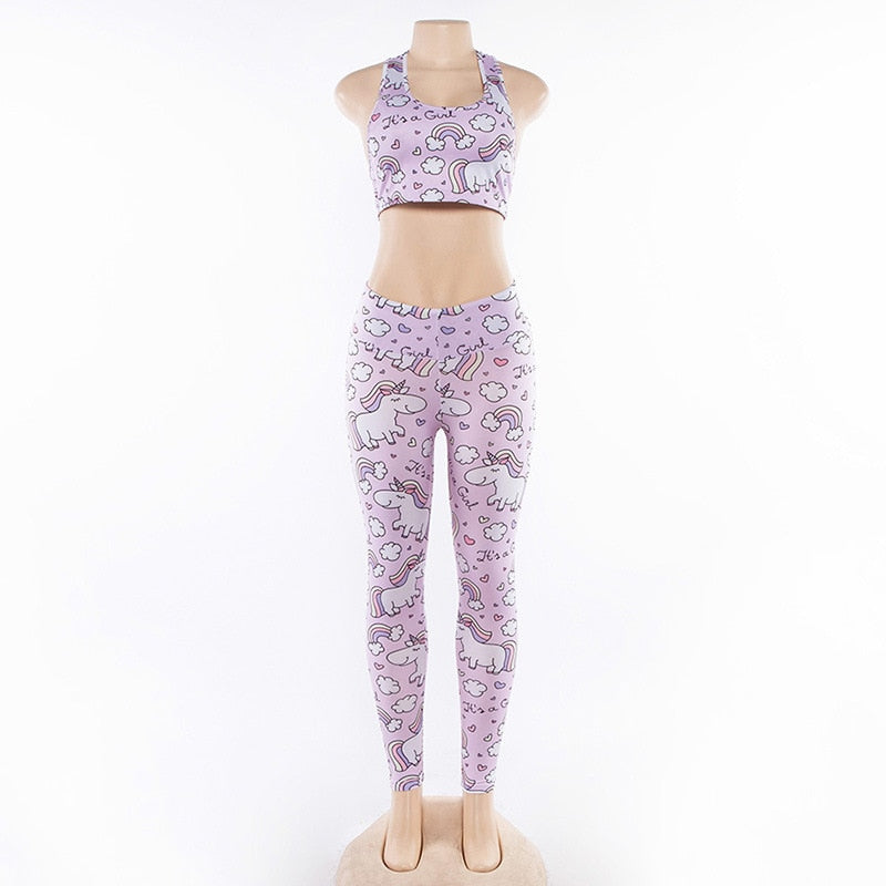 2PCS Cartoon Yoga Set Women's Sport Bra&Pants Suit Sportswear Pink Top Yoga Leggings Fitness Sports Clothing | Vimost Shop.