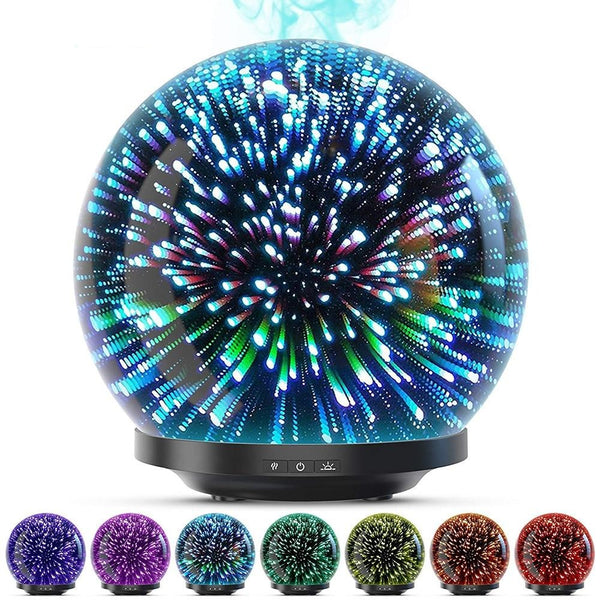 3D Glass Oil Diffuser 200ml Premium Ultrasonic Aromatherapy Oils Humidifier With Amazing LED Night Light Waterless Auto Shut Off | Vimost Shop.