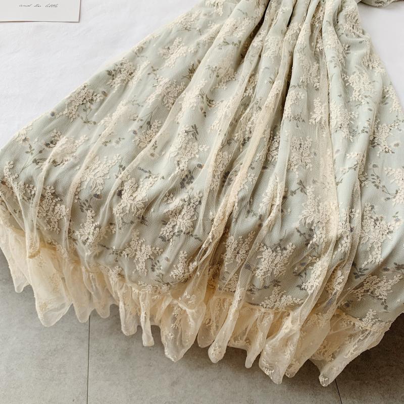 High Waist Casual Party Dress Summer Fashion O Neck Short Puff Sleeve Foamlina Women Vintage Style Floral Lace Dress | Vimost Shop.