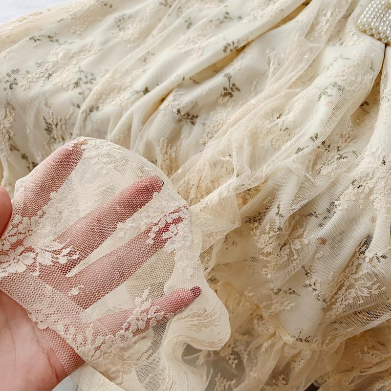 High Waist Casual Party Dress Summer Fashion O Neck Short Puff Sleeve Foamlina Women Vintage Style Floral Lace Dress | Vimost Shop.