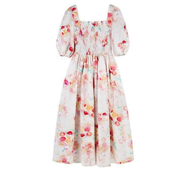 Puff Sleeve Ruffles Ruched  French Retro Campanulaceae Smoky DRESS Square Collar  Waist Slim Temperament Dress | Vimost Shop.