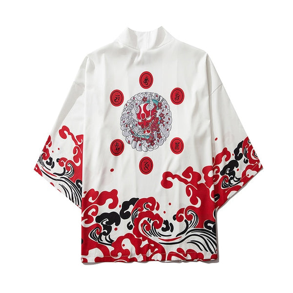 Japanese Thin Kimono Streetwear Traditional Cardigan Samurai Yukata Demon Haori Obi Kimono | Vimost Shop.