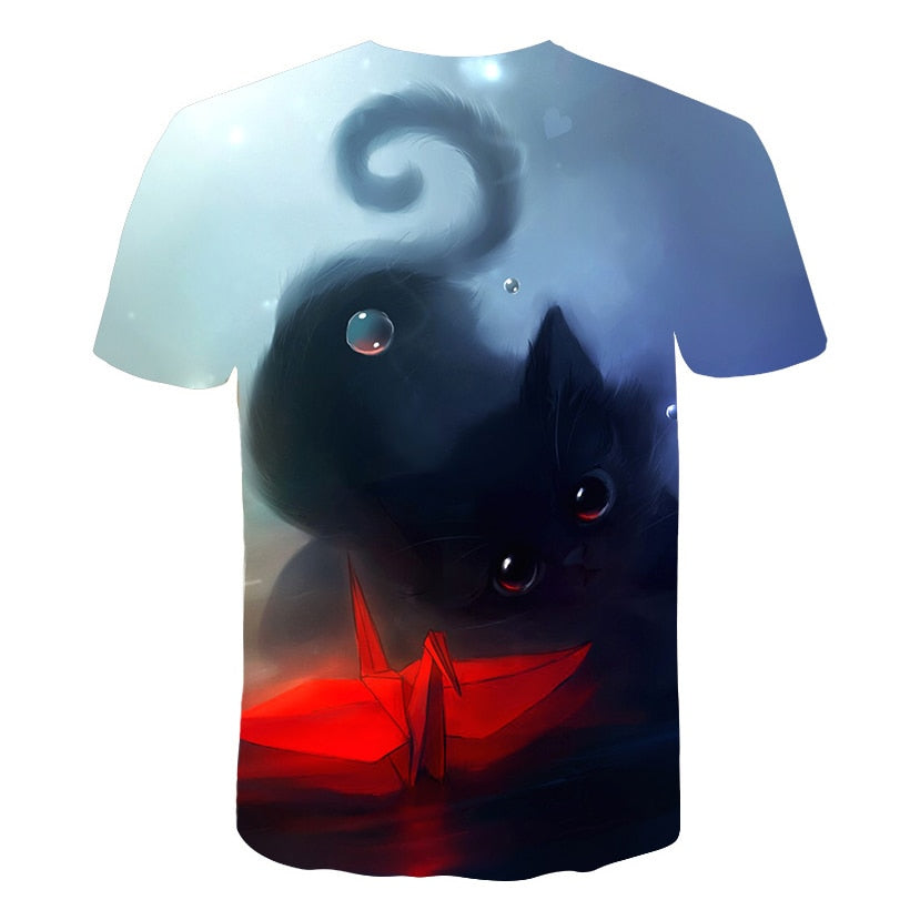 Night cat lady T-shirt women's short sleeves top 3d harajuku Tees top plus size animal T-shirt t shirt women | Vimost Shop.