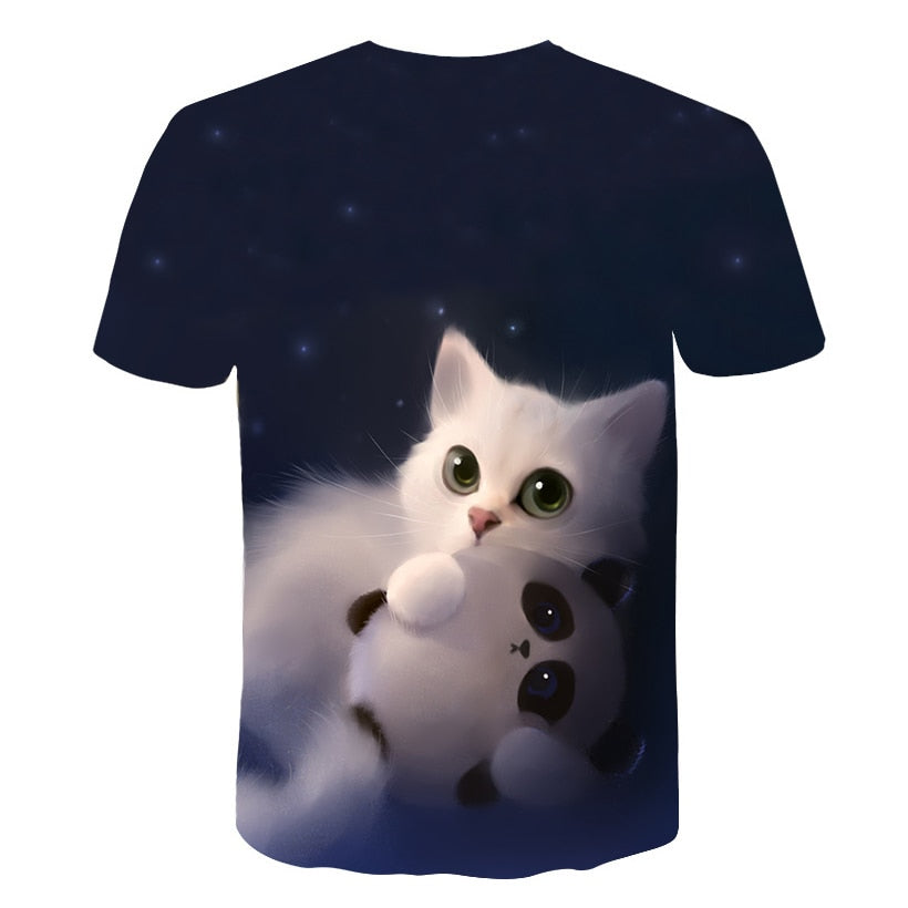 Night cat lady T-shirt women's short sleeves top 3d harajuku Tees top plus size animal T-shirt t shirt women | Vimost Shop.