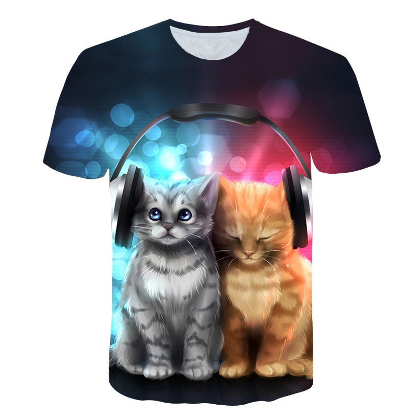 Night cat lady T-shirt women's short sleeves top 3d harajuku Tees top plus size animal T-shirt t shirt women | Vimost Shop.