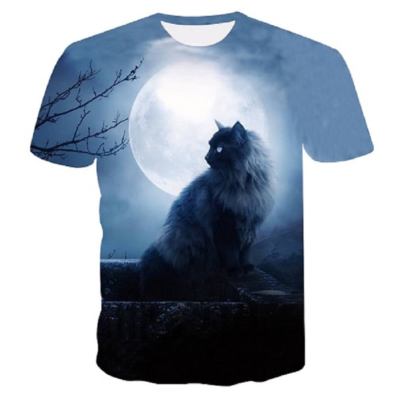 Night cat lady T-shirt women's short sleeves top 3d harajuku Tees top plus size animal T-shirt t shirt women | Vimost Shop.