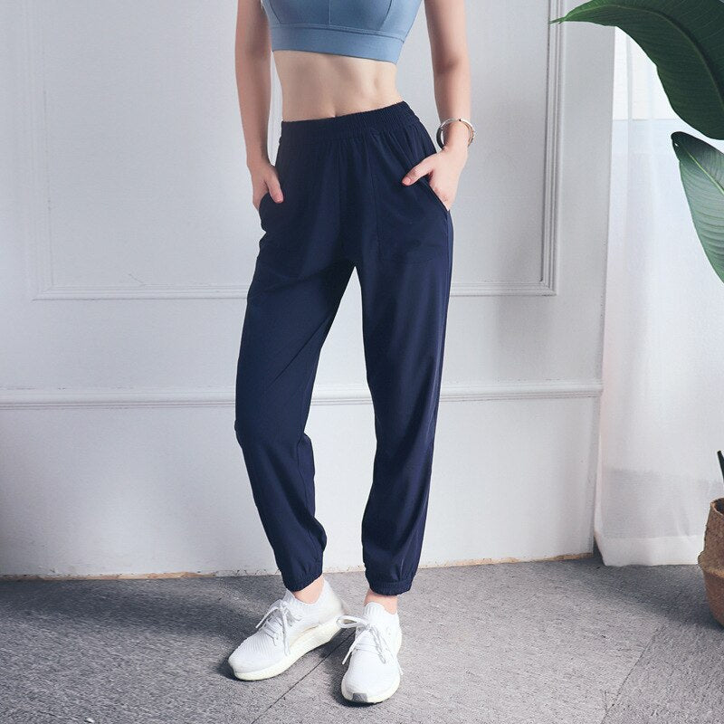 Loose Casual Running Pants Women Sports Fitness Jogging Trousers Anti-static Thin Quick-Dry Yoga Pants Bodybuilding Front Pocket | Vimost Shop.
