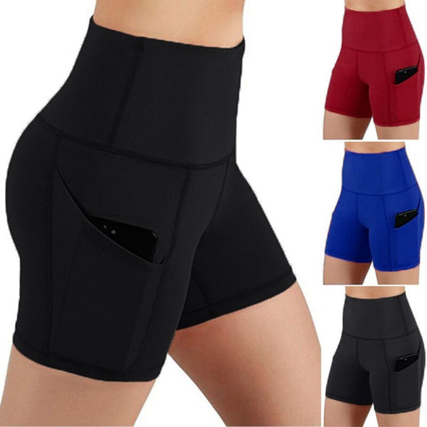 Women High Waist Sports Shorts Workout Running Fitness Gym Yoga Leggings Female Compression Yoga Shorts With Side Pocket | Vimost Shop.