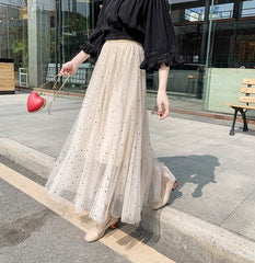 Star sequined mesh skirt summer new female ins super fire long a-line skirt net red fairy skirt Female summer | Vimost Shop.