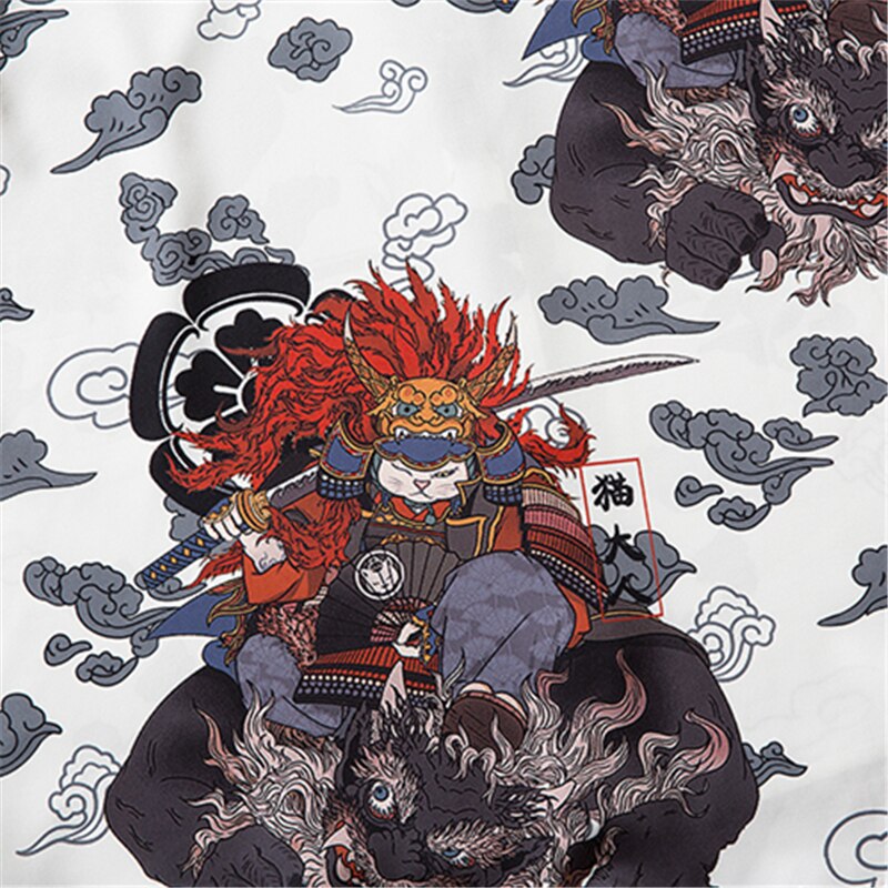 Japanese Style Cat Samuri Shirt  Men Hip Hop Streetwear Harajuku Shirt Summer Short Sleeve Korean Shirt Tops | Vimost Shop.