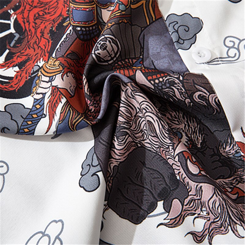 Japanese Style Cat Samuri Shirt  Men Hip Hop Streetwear Harajuku Shirt Summer Short Sleeve Korean Shirt Tops | Vimost Shop.