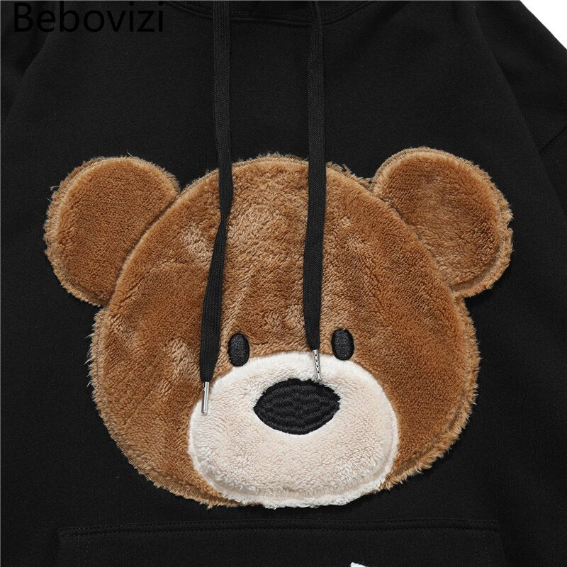 Kawaii Bear Hooded Sweatshirts Hoodies Men/women Harajuku Casual Patchwork Pullover Hoodie Hip Hop Cotton Tops | Vimost Shop.