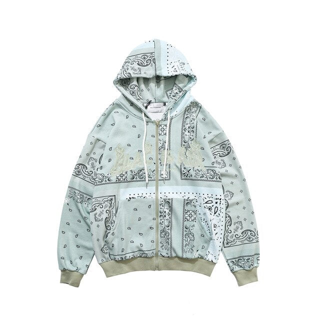 Full Zip Cashew Flowers Pink Hooded Sweatshirts Hoodies Men/women Harajuku Casual Patchwork Hoodie Hip Hop Cotton Tops | Vimost Shop.