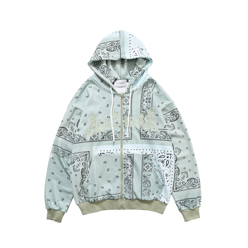 Full Zip Cashew Flowers Pink Hooded Sweatshirts Hoodies Men/women Harajuku Casual Patchwork Hoodie Hip Hop Cotton Tops | Vimost Shop.