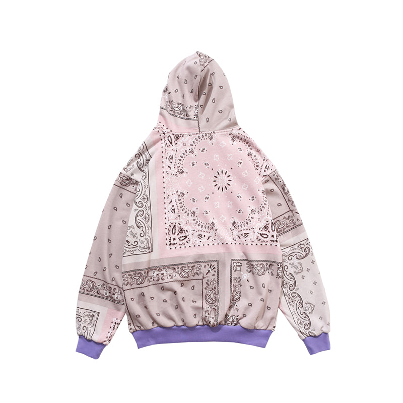 Full Zip Cashew Flowers Pink Hooded Sweatshirts Hoodies Men/women Harajuku Casual Patchwork Hoodie Hip Hop Cotton Tops | Vimost Shop.