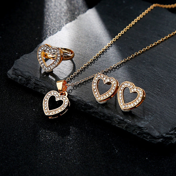 5 Pieces / Set Heart Gold Color Crystal Party Engagement Anniversary Wedding Jewelry Set Gifts For Women | Vimost Shop.