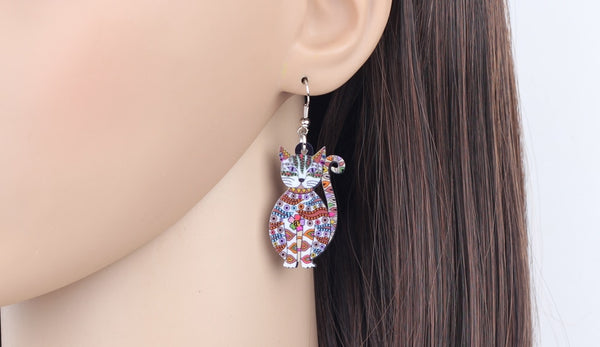 Statement Acrylic Floral Cat Kitten Earrings Big Long Drop Dangle Fashion Animal Jewelry For Girls Women Lady Accessories | Vimost Shop.