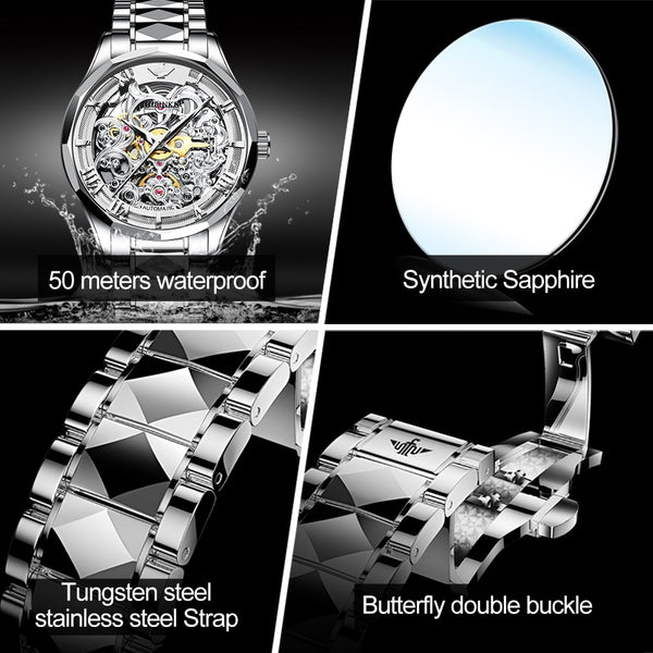 Men Mechanical Wristwatch Automatic Watch Men Skeleton OUPINKE Tungsten steel Sapphire Watch relogio masculino | Vimost Shop.