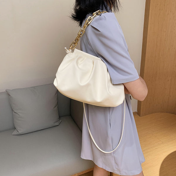 Women PU Leather Pleated Shoulder Messenger Handbag Fashion Cloud Crossbody Bag Popular Simple Female Daily Bag | Vimost Shop.