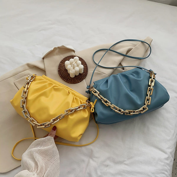 Women PU Leather Pleated Shoulder Messenger Handbag Fashion Cloud Crossbody Bag Popular Simple Female Daily Bag | Vimost Shop.