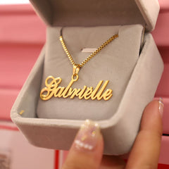 Gold Box Chain Custom Jewelry Personalized Name Pendant Necklace Handmade Cursive Nameplate Choker Women Men Bijoux BFF Gift