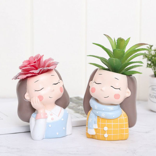 1 Pcs Wholesale Flowerpot Plant Pot Cute Girl Flower Planter Home Garden Mini Bonsai Cactus Flower Pot Wedding Birthday Gift | Vimost Shop.