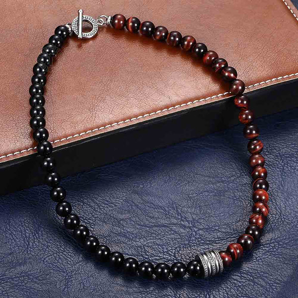 Natural Red Tiger Eyes Map Stone Necklace For Men Unisex Stainless Steel Matte Black Bead Necklace Male Jewelry Gift | Vimost Shop.