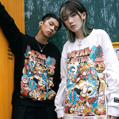 Men Hip Hop T Shirt Funny Anime Girl Japanese Harajuku Streetwear Tshirt Long Sleeve Tops Tees Cotton Loose Cartoon T-Shirts | Vimost Shop.