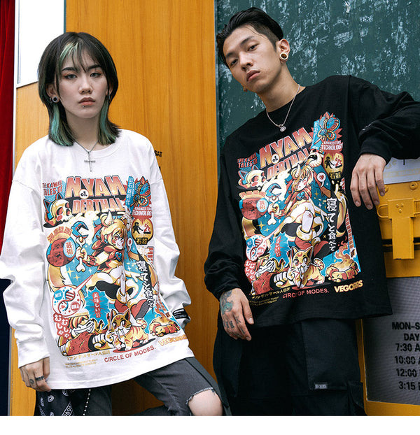 Men Hip Hop T Shirt Funny Anime Girl Japanese Harajuku Streetwear Tshirt Long Sleeve Tops Tees Cotton Loose Cartoon T-Shirts | Vimost Shop.