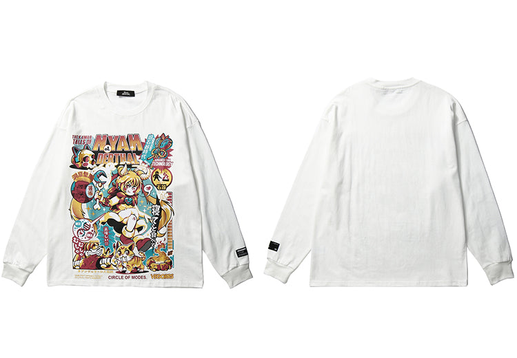 Men Hip Hop T Shirt Funny Anime Girl Japanese Harajuku Streetwear Tshirt Long Sleeve Tops Tees Cotton Loose Cartoon T-Shirts | Vimost Shop.
