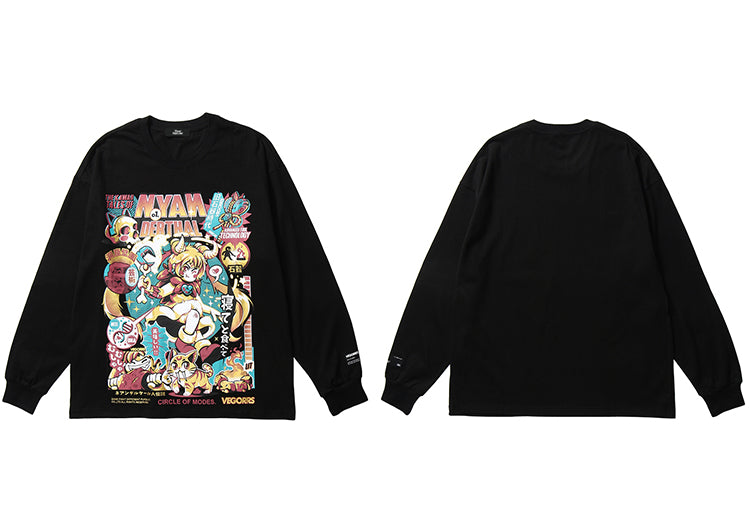 Men Hip Hop T Shirt Funny Anime Girl Japanese Harajuku Streetwear Tshirt Long Sleeve Tops Tees Cotton Loose Cartoon T-Shirts | Vimost Shop.