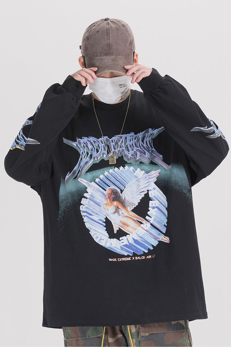 Men Hip Hop T Shirt Streetwear Retro Angel Print Harajuku Tshirt | Vimost Shop.