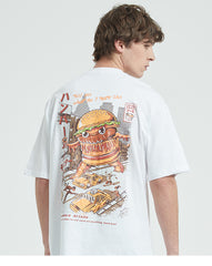 Men Hip Hop T Shirt Hamburger Monster Attack Japanese Harajuku