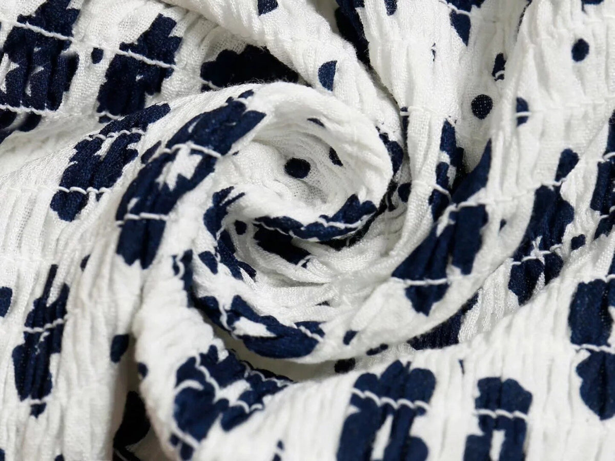Navy Floral Print Summer Cotton Blouses Women Casual Back Elastic Short Sleeve Cropped Shirt Cool Girls Streetwear Tops | Vimost Shop.
