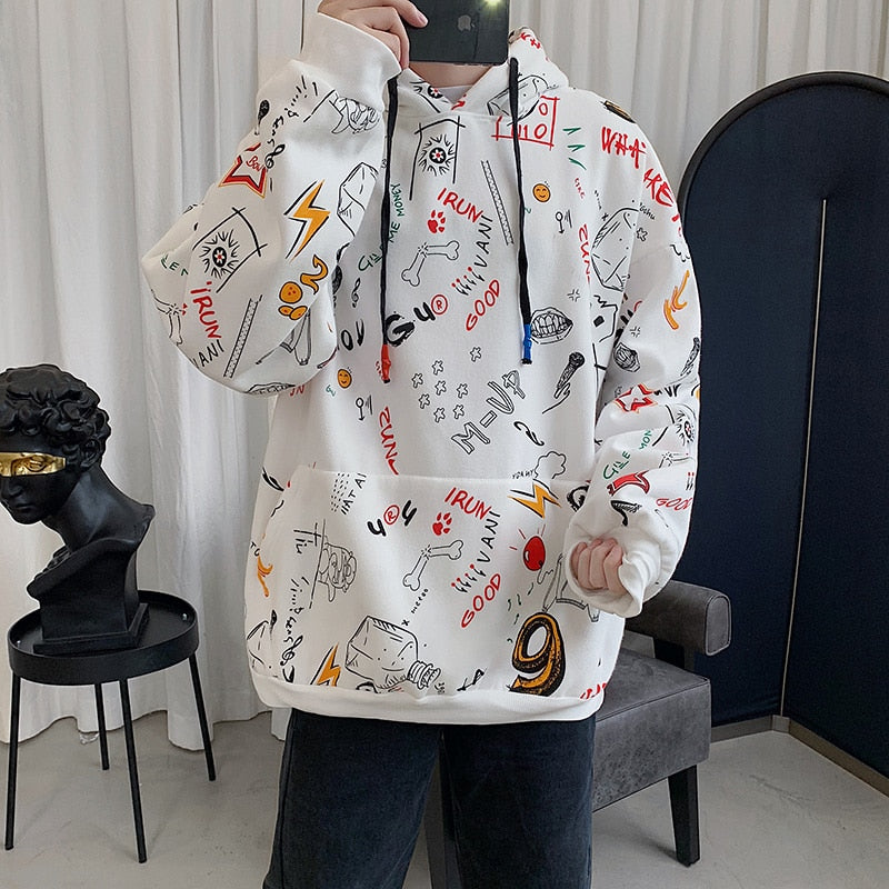 Men's Winter Hoodies Men Spring Anime Graffiti Sweatshirt Male Hip Hop Harajuku Japanese Streetwear Casual Hoodie Men | Vimost Shop.