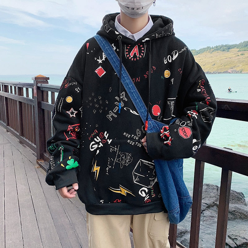 Men's Winter Hoodies Men Spring Anime Graffiti Sweatshirt Male Hip Hop Harajuku Japanese Streetwear Casual Hoodie Men | Vimost Shop.