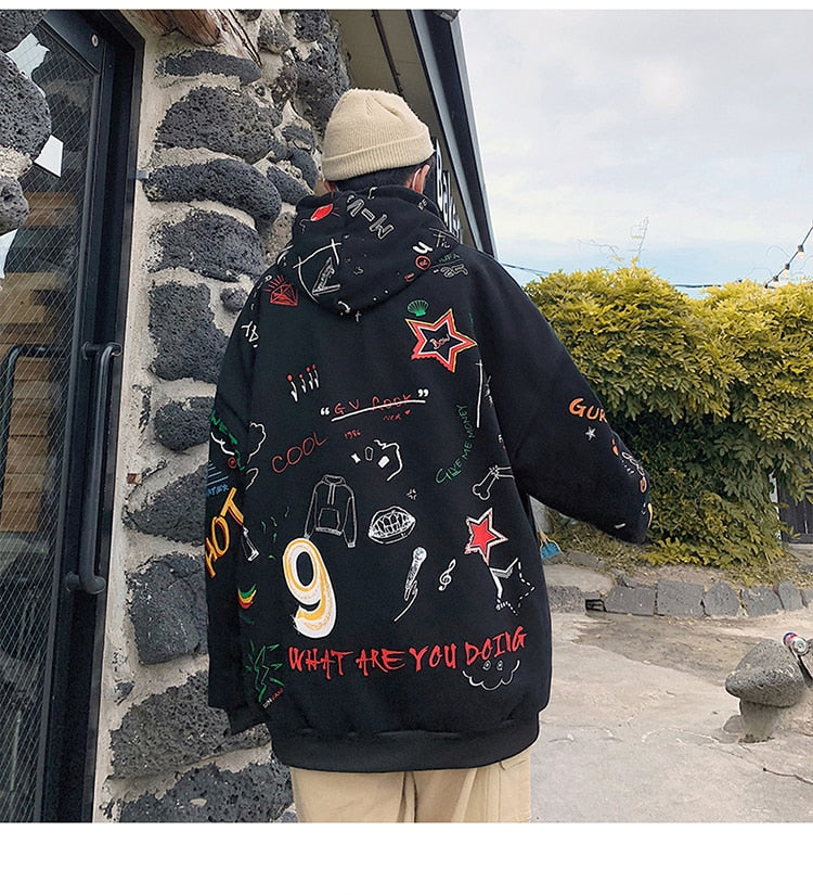 Men's Winter Hoodies Men Spring Anime Graffiti Sweatshirt Male Hip Hop Harajuku Japanese Streetwear Casual Hoodie Men | Vimost Shop.