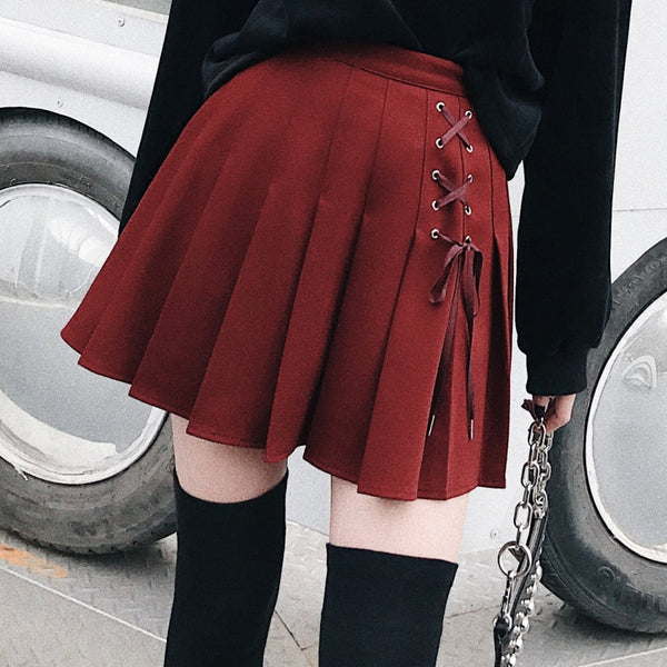 Women Pleated Tennis Skort with Side Lace Up Details Preppy Style Mini Skirt | Vimost Shop.